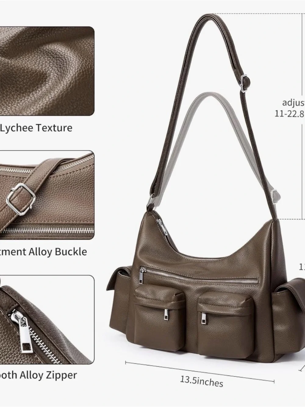 KALIDI Y2K Shoulder Bag Casual Hobo Vintage Punk Vegan Leather Purse, Brown